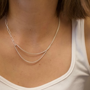 Sterling silver dainty chain choker/ Two chains chain necklace/ Minimalist silver chain/ Minimal modern necklace/ Adjustable length chain image 4