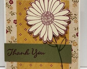Handmade Thank You Card with Daisy Dark Gold and Green, Floral Greeting Card, Daisy Design, Unique Card