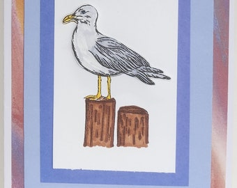 Happy Father's Day Card, Seagull Handmade Card, Greeting Card, Blank Inside