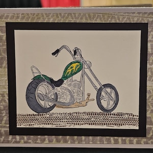 Handmade Chopper Motorcycle Birthday Card for Men | Masculine Biker Design | Blank Inside | Includes Envelope | Unique Greeting Card Gift
