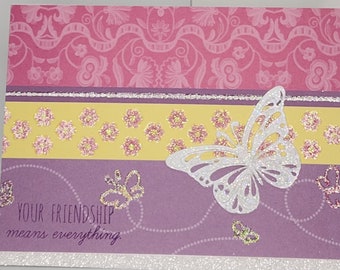 Friendship Handmade Card, Butterfly Design, Botanical Greeting Card, Gift for Her