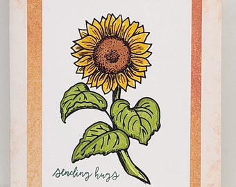 Handmade Sunflower Greeting Card, Sending Hugs Card, Floral Greeting Card, Blank Inside