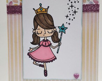 Handmade Birthday Card "Make a Wish Princess", Blank Inside, Princess Theme, Unique Design