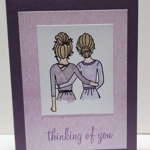 Handgestempelte Thinking of You Karte für beste Freundinnen oder Schwestern - Perfekt für Brautjungfer Dankeskarten - handgemachte Grußkarte