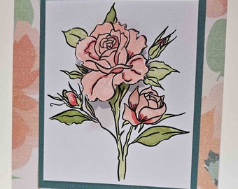 Handmade Rose Greeting Card, Wedding Card, Anniversary Card, Blank Inside