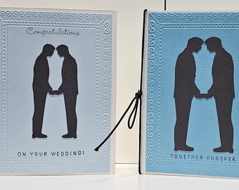 Handmade Man Man Wedding Card, Blue Background, LGBTQ+ Wedding Card, LGBTQ+ Love Card