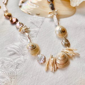 Iridescent Trochus Shell Necklace: Pearl & Seashell Statement Jewelry