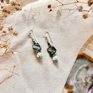 Mini Türkis, Abalone und Süßwasserperle Stacker Ohrringe, Sterling Silber oder 14k Gold Fill