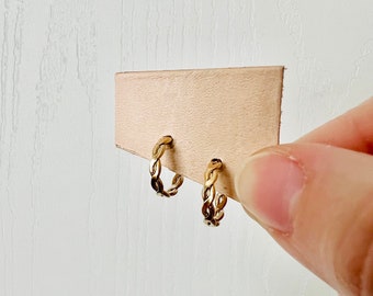 14k Gold Filled Woven Huggie Stud Earrings, Hoop Earrings, Everyday Earrings