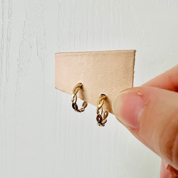 14k Gold Filled Woven Huggie Stud Earrings, Hoop Earrings, Everyday Earrings