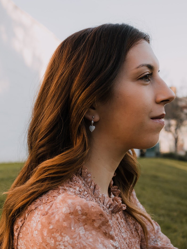 Dainty Heart Earrings, Mother of Pearl Earrings image 3