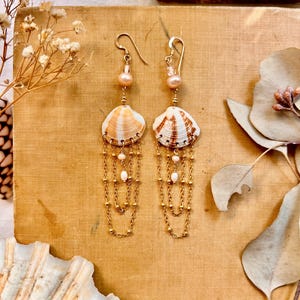 Venus Shell Chandelier Earrings: 14k Gold, Pearl Dangles