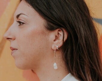 Chunky Paperclip Chain + Pearl Earrings, 14k Gold Fill Biwa Pearl Earrings, Bridal Earrings