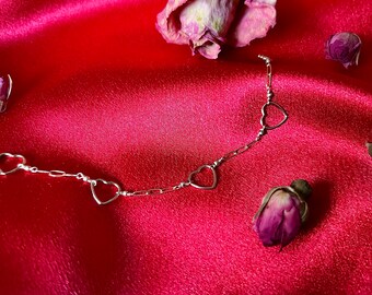 Gold Hearts Bracelet, Valentine’s Heart Bracelet, Paperclip Chain Bracelet, Bridal Bracelet