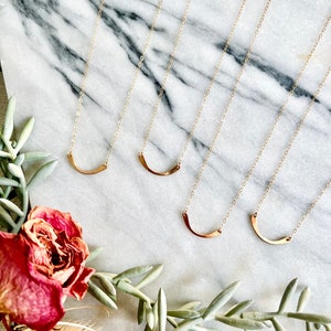 Hammered Smile Necklace, Dainty Everyday Necklace, Minimal Necklace, 14k Gold Fill or Sterling Silver