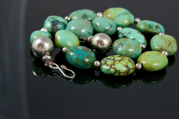Vintage Spiderweb Turquoise Necklace With Sterling