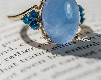 Luminous 14k Blue Jade Ring.  14k Gold Vintage Stunner.