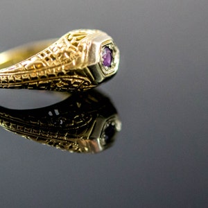 Delicate 14k Gold Filigree Ring With Amethyst. Art Deco Amethyst Filigree Ring. Size 5 3/4. image 5