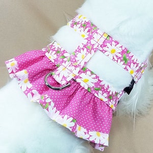 Dog Harness - Pink Daisy Fancy Ruffle Easy-On Harness - 9 Sizes