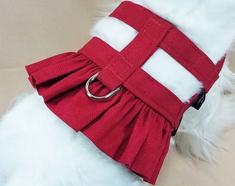 Dog Harness - Red Solid Fancy Ruffle Easy-On Harness - 9 Sizes