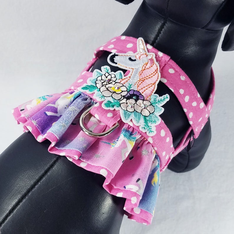 Small Dog Harness Magic Unicorn Fancy Ruffle Easy-On Harness with Applique from UDogU Boutique 9 Sizes