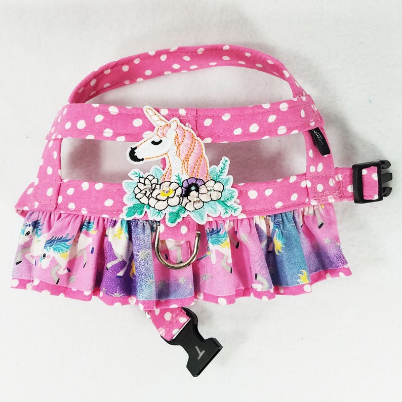 Small Dog Harness Magic Unicorn Fancy Ruffle Easy-On Harness with Applique from UDogU Boutique 9 Sizes