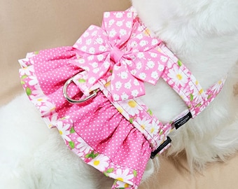 Pink Daisy Fancy Ruffle Easy-On Harness with Pink Bow from UDogU Boutique - 9 Sizes