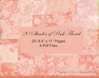 20 Shades of Pink Floral - DIGITAL Paper- Junk Journals, Glue Books, Scrapbooking