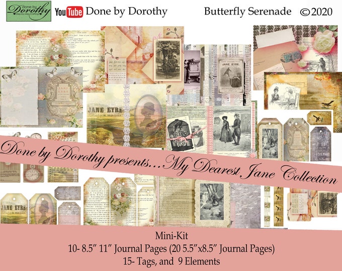 Featured listing image: My Dearest Jane  Collection Mini-Junk Journal Kit DIGITAL DOWNLOAD ONLY!!!, Journal Kit, Glue Book, Flow Journal, Smash Book, Journal