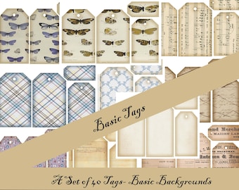 Basic Tags Part 1 of our  Basics Ephemera Collection- Junk Journal Tags