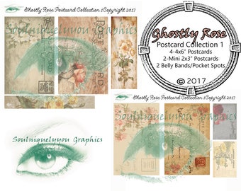 Ghostly Rose Postcard Collection 1 DIGITAL DOWNLOAD ONLY!!, Journal Kit, Glue Book, Flow Journal, Smash Book, Journal