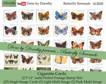Butterfly Serenade Cigarette Card Collection-Postage Stamp Size Set 1 Junk Journal Vintage Digital Ephemera