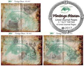 Vintage Steam Digital Lined Journal Pages & Ephemera Kit DIGITAL DOWNLOAD ONLY!!, Journal Kit, Glue Book, Flow Journal, Smash Book,Steampunk