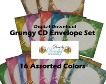 GRUNGY CD ENVELOPES Digital Download- 16 Assorted Colors- Junk Journaling