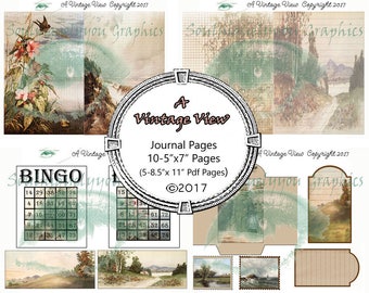 A Vintage View Journal Pages Junk Journal - Writing Journal - Junk Journal Kit- Smash Book- Glue Book