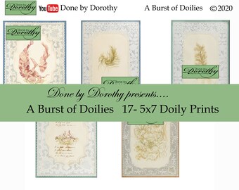A Burst of Doilies 17- 5"x7" Doily Prints Junk Journal Kit