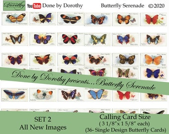 Butterfly Serenade Cigarette Card Collection Calling Card Size Set 2 Junk Journal Vintage Digital Ephemera