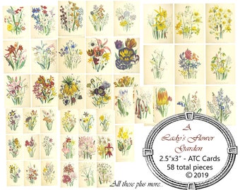 A Lady's Flower Garden ATC Card Set Digital Download Only!!, Journal Kit, Glue Book, Flow Journal, Smash Book, Journal
