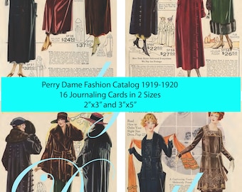 Perry Dame Fashion Catalog 1919-1920 Color -16 Journal Cards-2 Sizes Junk Journal