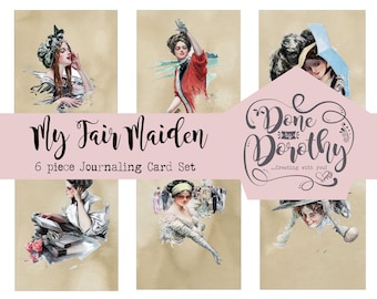 My Fair Maiden 6 Piece Journaling Card Set - Junk Journals, Scrapbooks, Glue Books, Ephemera