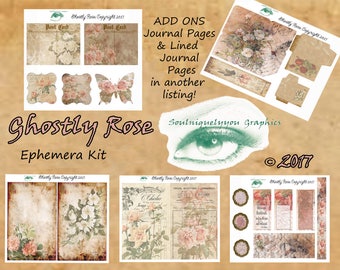 Ghostly Rose Ephemera Kit DIGITAL DOWNLOAD ONLY!! Junk Journal, Journal, Smash Book, Flow Journal, Journal, Glue Book