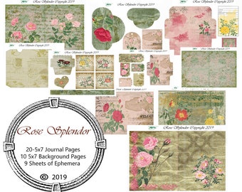 Rose Splendor- Large Journal Kit DIGITAL DOWNLOAD ONLY!! Junk Journal, Journal, Smash Book, Flow Journal, Journal, Glue Book