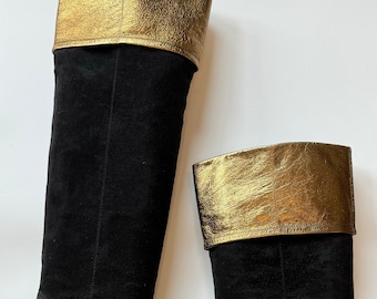 CHANEL Logo Wysokie Buty Do Kolan Czarne Zamszowe I Skórzane Logo 38.5