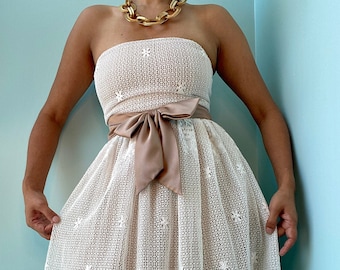 Mollie Parnis Vestido maxi sem alças de renda branca