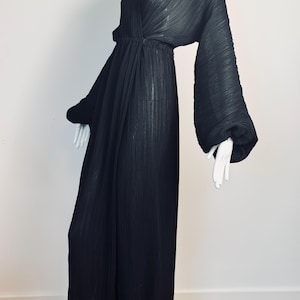 70s HALSTON IV Dramatic Pleated Black Wrap Dress