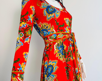70s Anne Fogarty Printed Jersey Maxi Dress