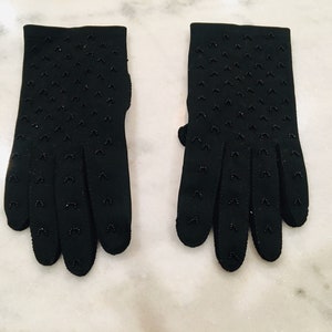 50s Black Short Beaded Formal Fancy Gloves / Size Small