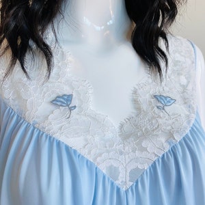 60s Lucie Ann Beverly Hills Claire Sandra Blue Nylon and Lace Sweeping Negligee image 1