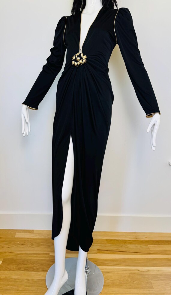 Disco Era Bill Tice Plunging Black and Gold Gown - image 3