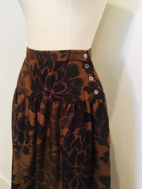 Vintage Pierre Cardin Autumn Midi Skirt / Brown Fa